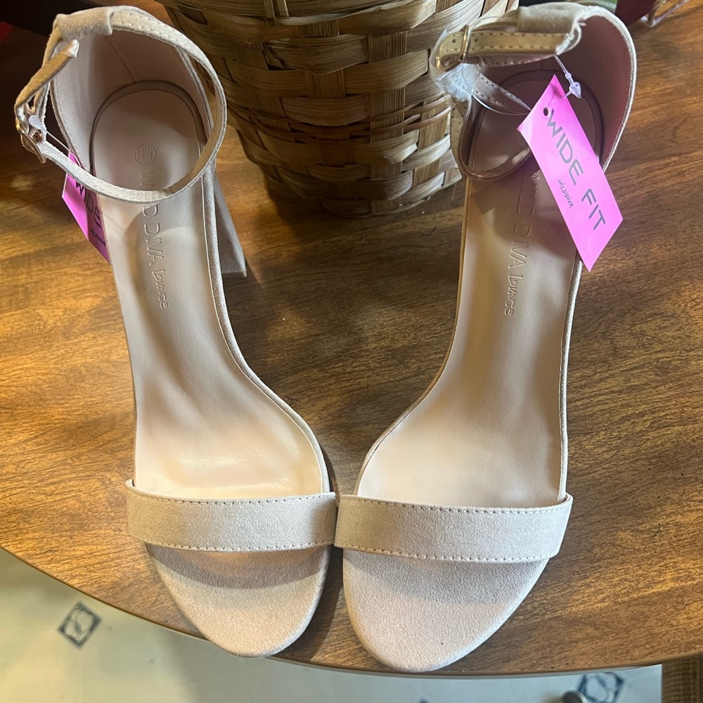 Wild Diva cream strappy ankle platform heels
